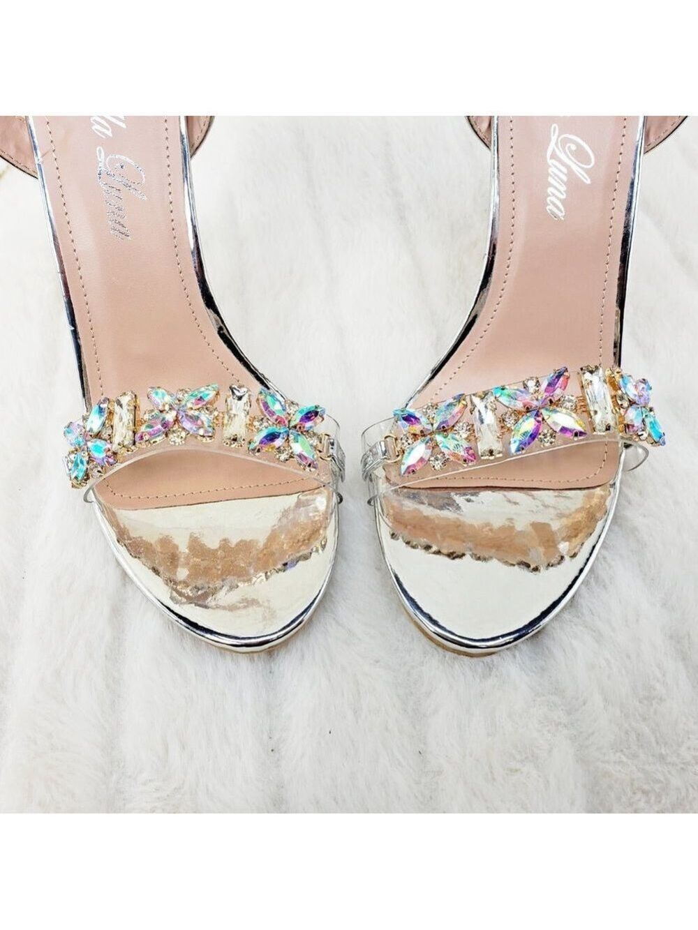 Jeweled Toe Strap High Heel Sandal Shoes Silver - Picture 8 of 10